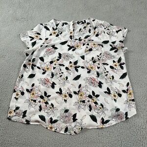 Torrid Blouse‎ Womens 2 White Floral Short Sleeve Button Back Polyester Top